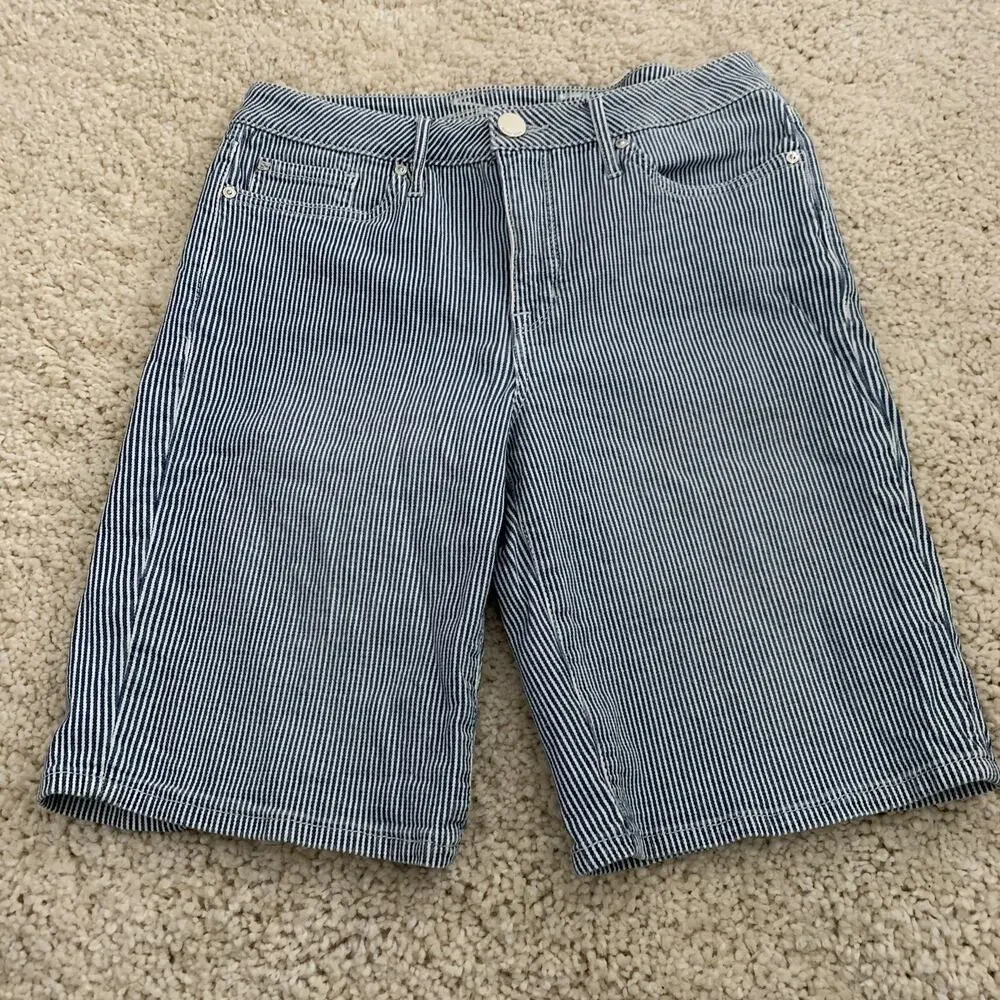 Seven 7 Jeans Shorts Womens Sz 10 Railroad Stripe Bermuda Blue Stretch Denim
